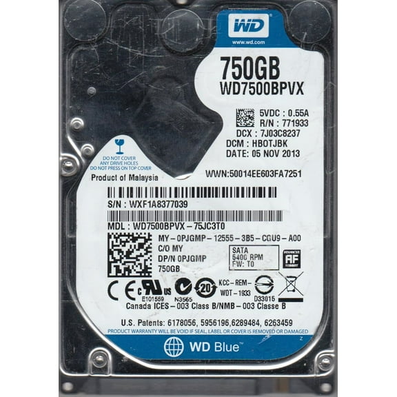 WD7500BPVX-75JC3T0, DCM HBOTJBK, Western Digital 750GB SATA 2.5 Hard Drive