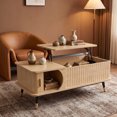 thumbnail image 7 of iooHug Lift Top Coffee Table, 39.37 Inch Mid‑Century Wood Grain Coffee Table with Hidden & Side Storage, Multi‑Functional Center Table for Living Room,Natural, 7 of 7