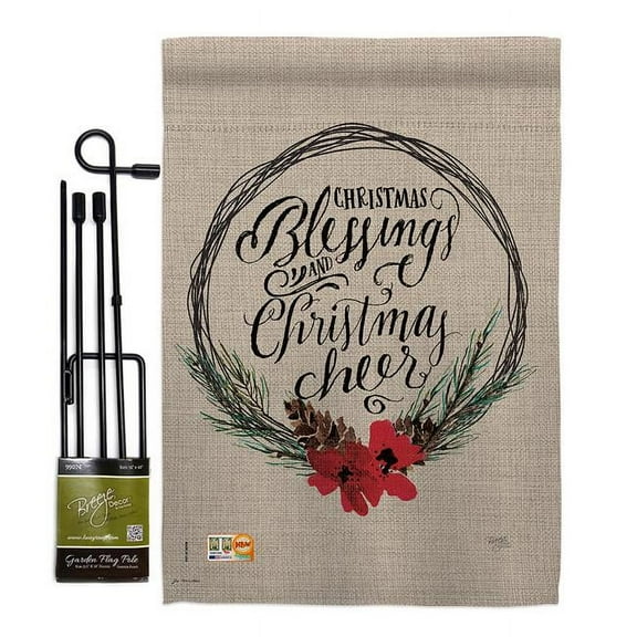 Breeze Decor BD-XM-GS-114169-IP-BO-D-US18-SB 13 x 18.5 in. Christmas Blessings Winter Impressions Decorative Vertical Double Sided Garden Flag Set with Banner Pole