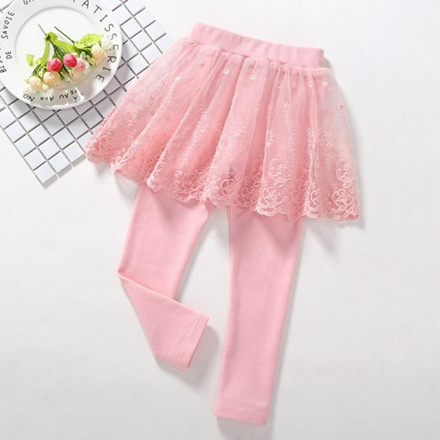 Little Girls Footless Leggings Pants with Lace Ruffle Tutu Skirt 1-6T ...