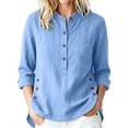 thumbnail image 2 of TGSLY Henley Tops for Women Lightweight Soft Half Button Down 3/4 Sleeve Shirts Loose Fit Dressy Casual Button Side Split Hem Solid Color Blouses L, 2 of 10