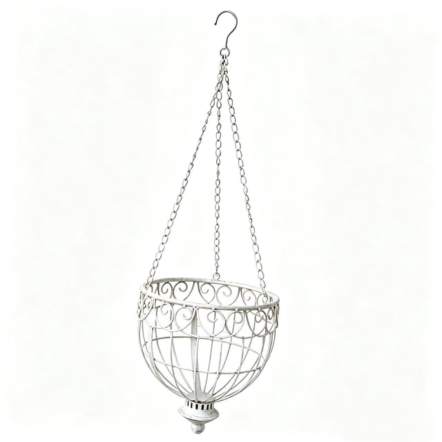 Macetero colgante hierro vintage para jardín, pared, maceta, maceta colgante retro, soporte para plantas para patio, interior, porche. Blanco