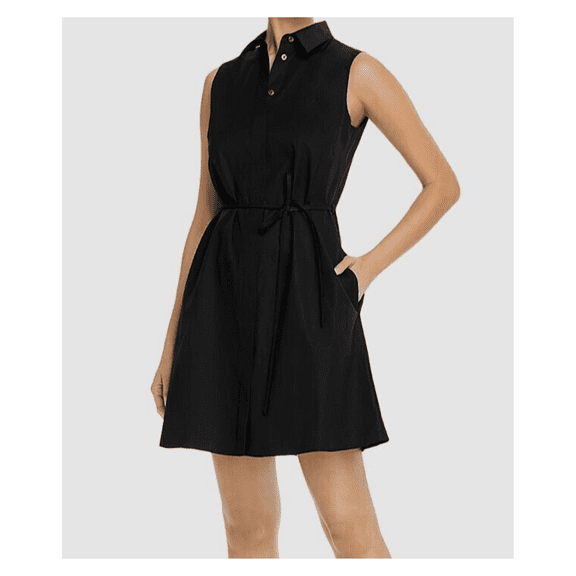 $355 Theory Women Belted Solid Mini Dress, Black