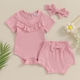 thumbnail image 6 of HIPYLO Baby Girls Short Sleeve Bodysuit Bloomer Shorts Ribbed Outfits Newborn Rib Knit Ruffle Romper Shorts Headband 3pcs Basic Solid Clothes Cute Outfit, 6 of 6