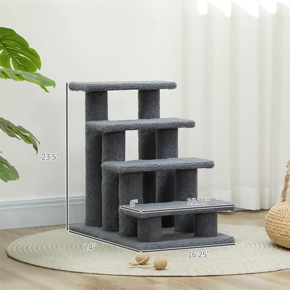 Topcobe 25" 4-Step Multi-Level Carpeted Cat Scratching Post Pet Stairs, Indoor Pet Steps & Furniture - Gray