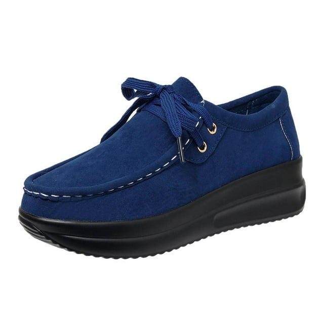 Chaussures de Course Femme Bout Rond à Lacets à Enfiler Semelle Épaisse Talon Compensé Mocassins Uni