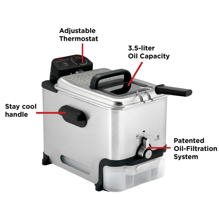 T-fal Compact EZ Clean Stainless Steel Deep Fryer with Basket 1.8 Liter Oil  and 1.7 Pound Food Capacity 1200 Watts Easy Clean, Temp Control, Oil