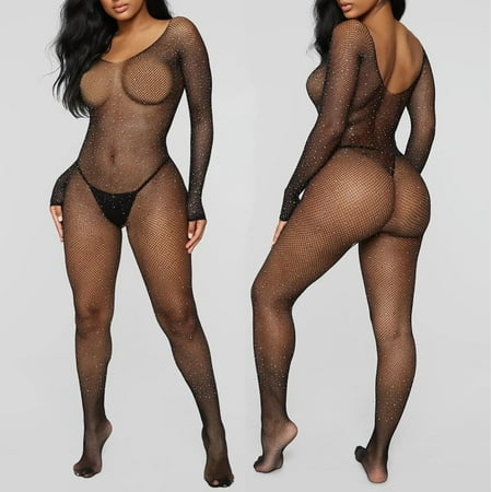 

Leylayray Sexy Lingerie Sleepwear Fishnet Babydoll Stocking Diamond Nightwear Jumpsuit(Buy 2 Get 1 Free)