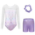 thumbnail image 2 of UJNDER Girl's Long Sleeve Dance Gymnastics Leotard with Rhinestone Glitter Print Pants and Headband Outfits for Girls,05_Purple,5-6 Years, 2 of 9