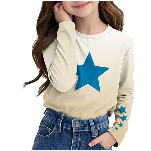 Favoffer Unisex Kids' Multicolor Gradient Star-Print Long-Sleeve Top & Toddler Crew-Neck Tee - Casual, Play, Photoshoot, Gifting 3-14Y
