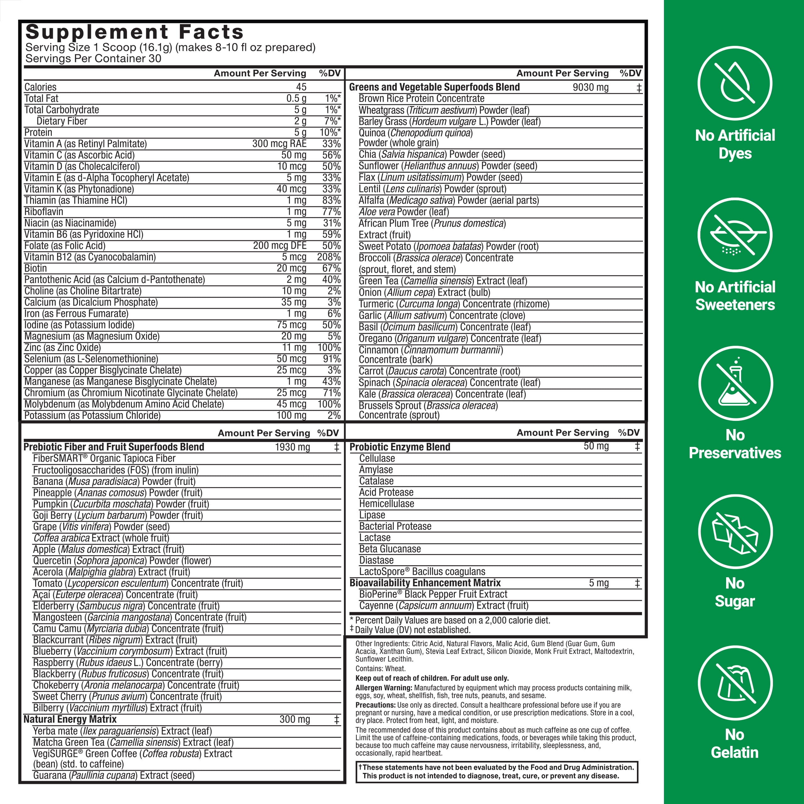 Force Factor Smarter Greens Superfoods Energy Powder, Greens Powder with Caffeine and Probiotics for Energy & Digestion, Lemon Lime, 30 Servings