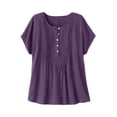 thumbnail image 5 of Dpjklzsn Women's Pintuck Short Sleeve Blouse, Half Button Crewneck Shirt with Pleated Front for Casual Summer Wear, 5 of 10