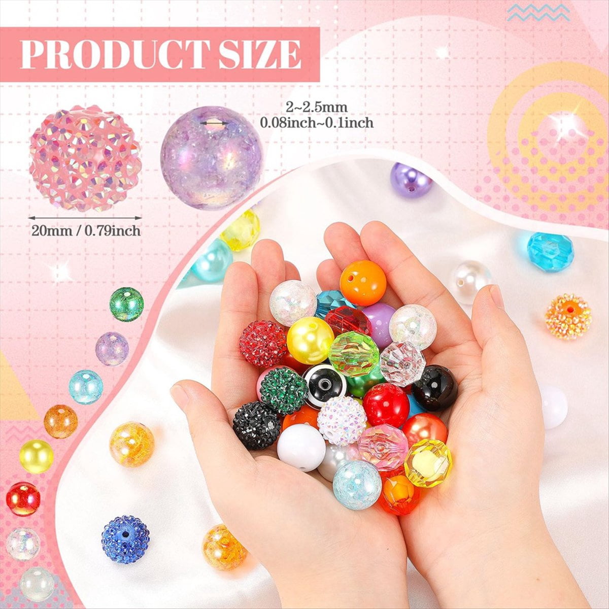 100 Pcs 20mm Beads for Pens Rhinestone Bubblegum Beadable Keychains DIY Craft Pen Jewelry Making