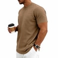 thumbnail image 4 of Men's Summer Vintage Solid Crewneck T-Shirt, Short Sleeve Textured Stretch Casual Tee, Loose Breathable Vacation Daily Wear, Big and Tall Sizes S-3XL Brown, 4 of 9
