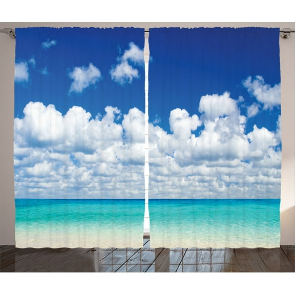 Ambesonne Tropical Curtains 2 Panel Set, Hawaiian Exotic Sky, 108" x 90", Turquoise White