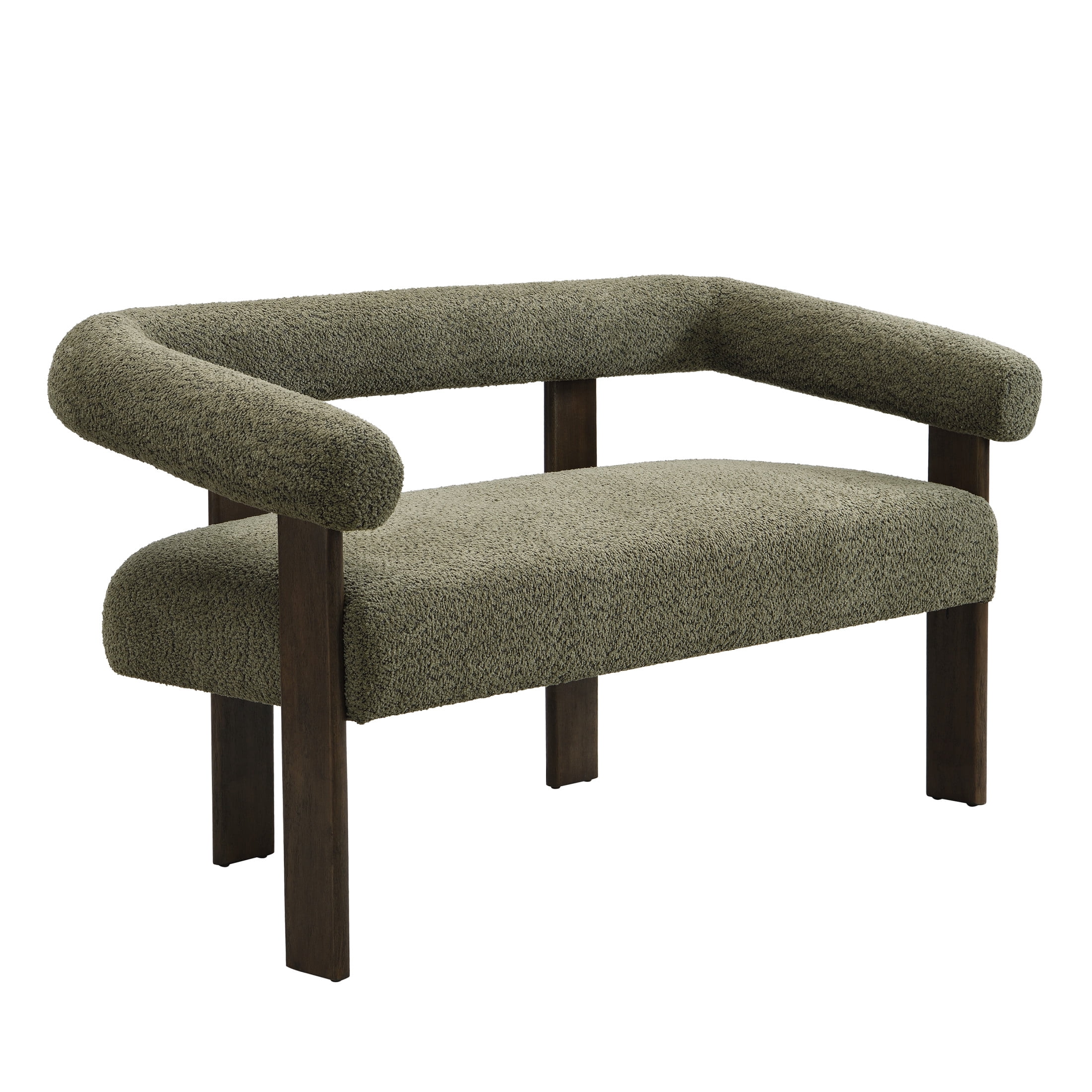 Knox Modern Boucle Upholstered Loveseat, Round Armchair with Solid Wood Base, Green