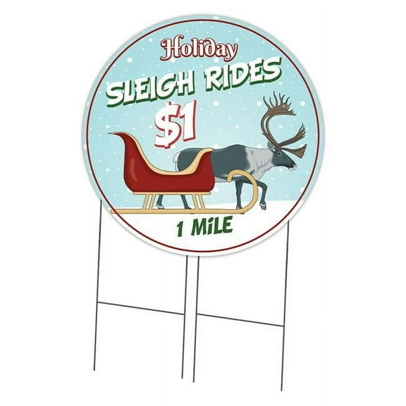 36 in. Double Sided Corrugated Circular Plastic Sign - Sleigh Rides