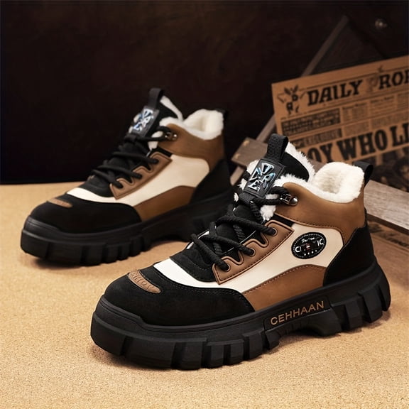 Men'S Winter Hiking Boots - Thermal Insulated Snow Boots with Lace-Up Closure, Non-Slip Rubber Sole - All-Season Outdoor Trekking Shoes for Men - Cold Weather