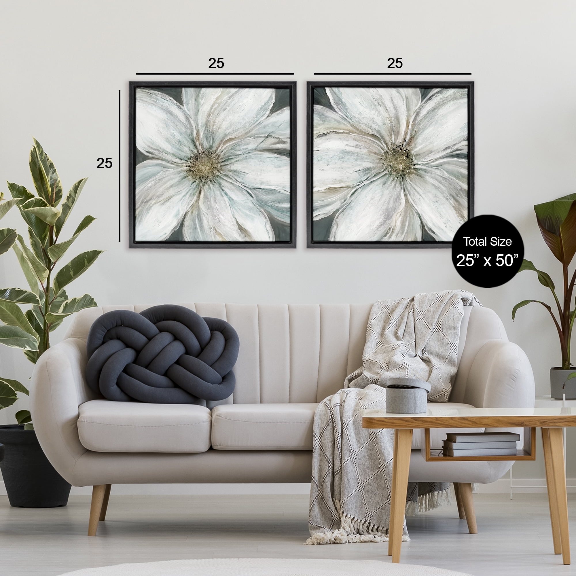 Stupell Industries Soft White Blossoms Closeup 2 Piece Black Framed Floater Canvas Set, design by Carol Robinson