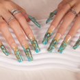 thumbnail image 2 of Adorable punta francesa de color azul turquesa para presionar sobre las uñas, 2 of 7