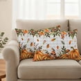 thumbnail image 2 of Orange Yellow Pumpkin Fall Outdoor Waterproof Pillow Covers, Thanksgiving Leaves Grey Plaid Decorative Rectangle Throw Pillowcase Sofa Cushion Sham for Patio/Couch/Chair, 20"x12" 2 Pack, 2 of 8