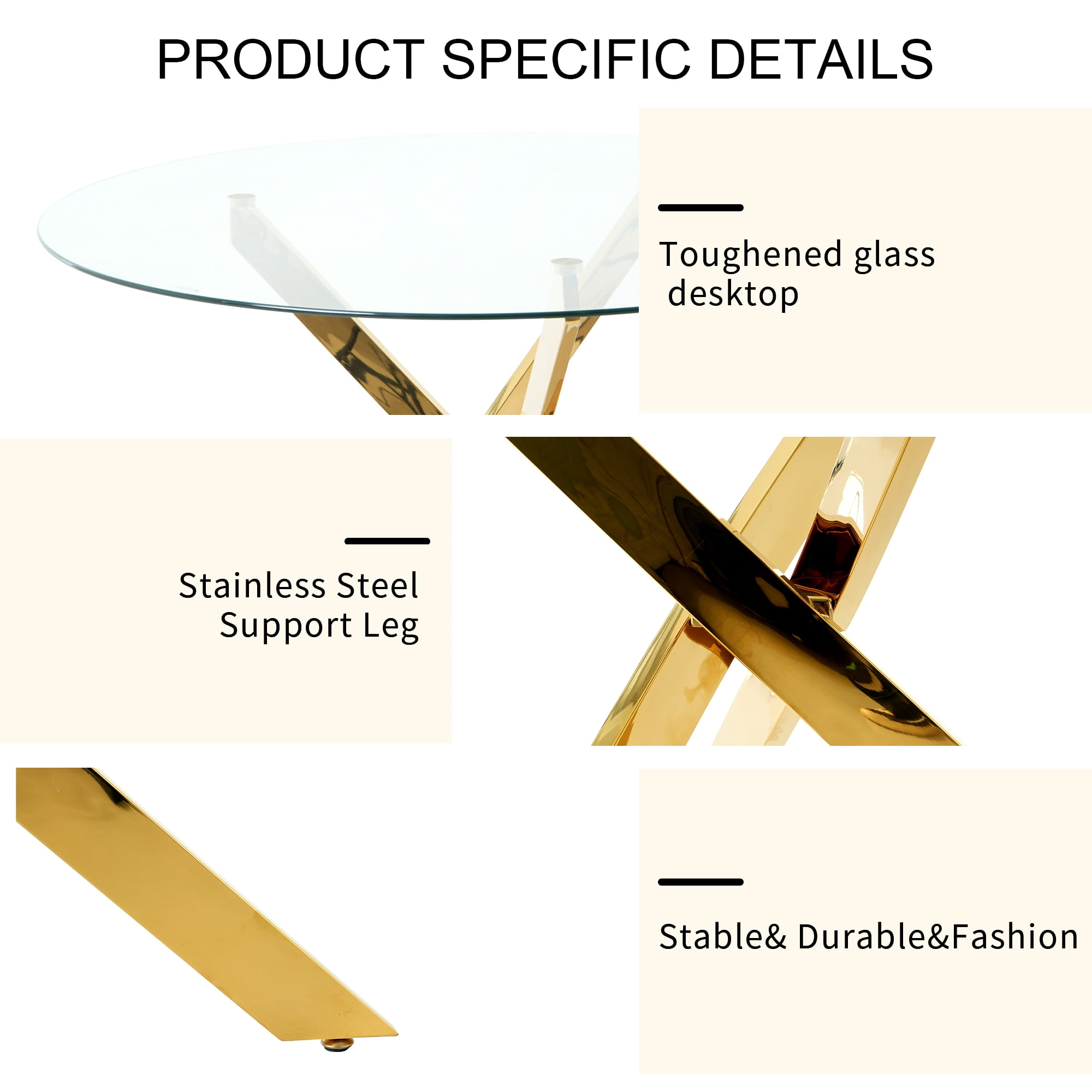 47" Modern Round Glass Dining Table with Golden Base