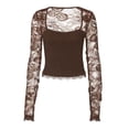 thumbnail image 4 of ClodeEU Women's Square Neck Long Sleeve Top with Lace Cutout Patchwork ,Casual Blouse for Summer Brown,Womens Plus S, 4 of 8