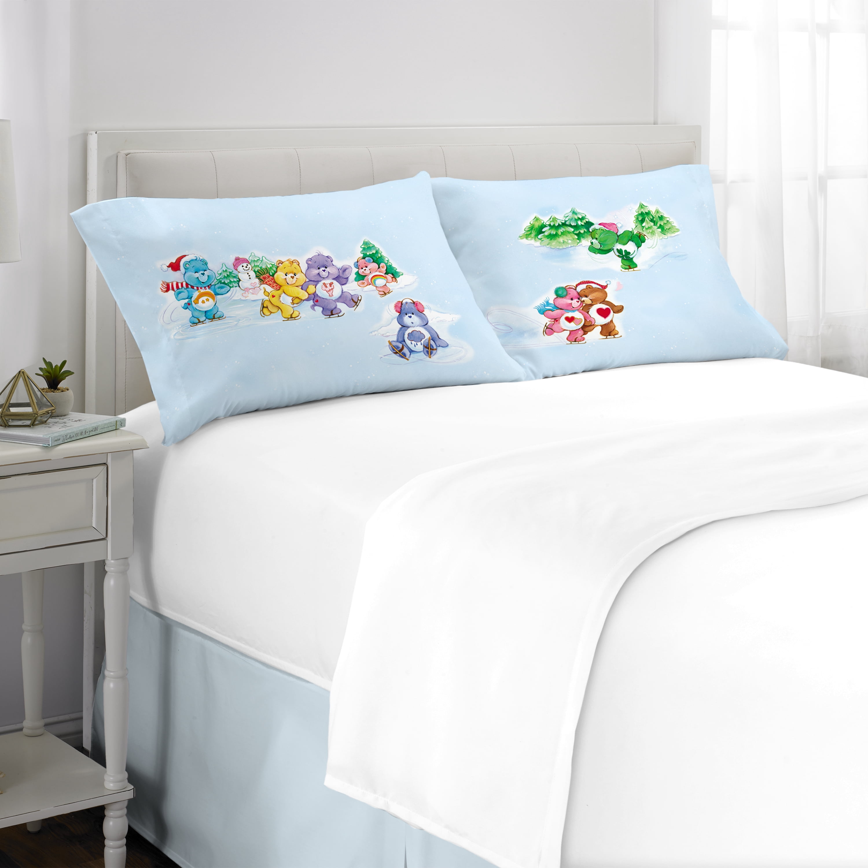 Care Bears Holiday Blue Reversible Silky Satin Pillowcase, Standard Size, 2-Pack