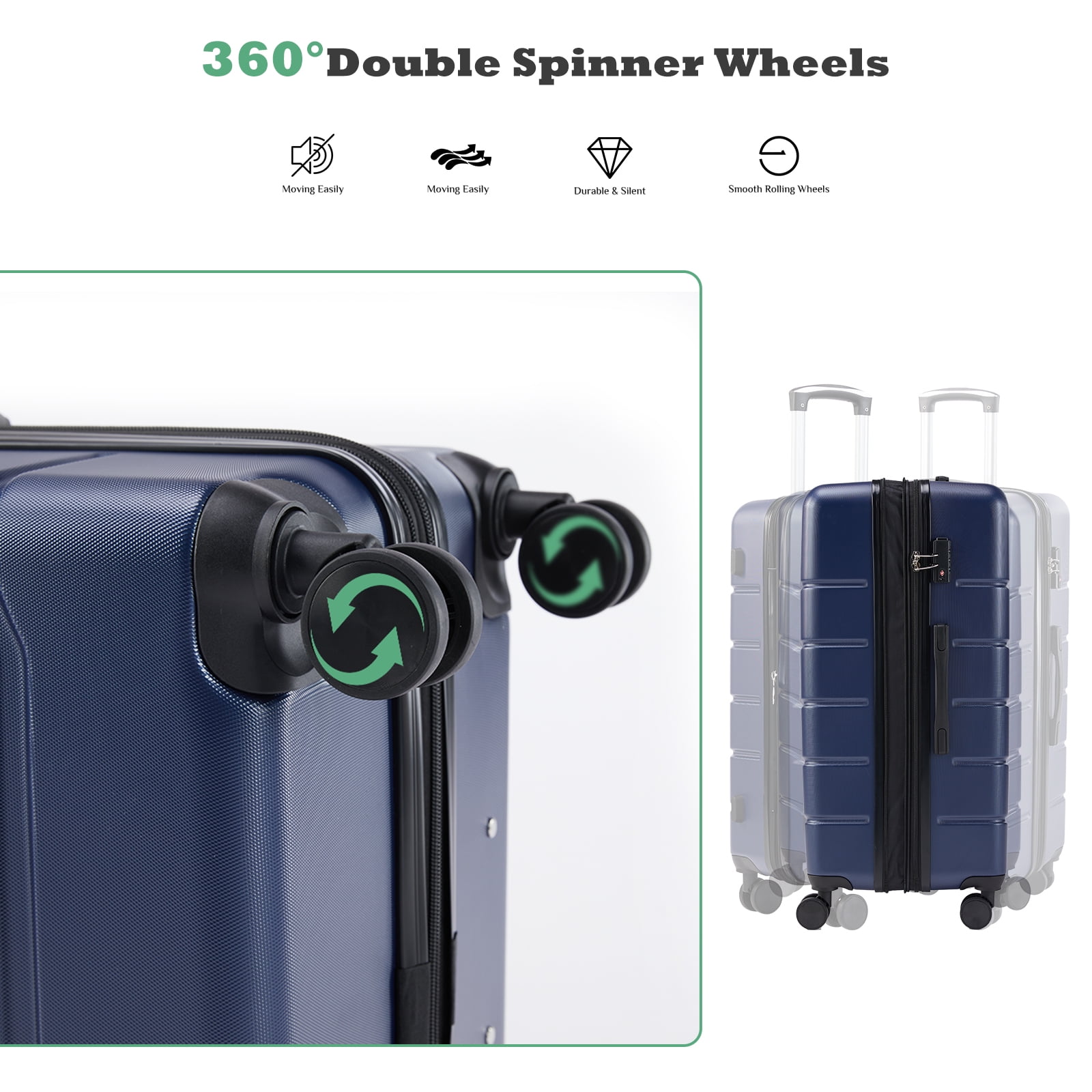 HAPPYMONT 24" Expandable Hardside Spinner Luggage w/TSA Lock - Lightweight Medium Checked Suitcase, Blue
