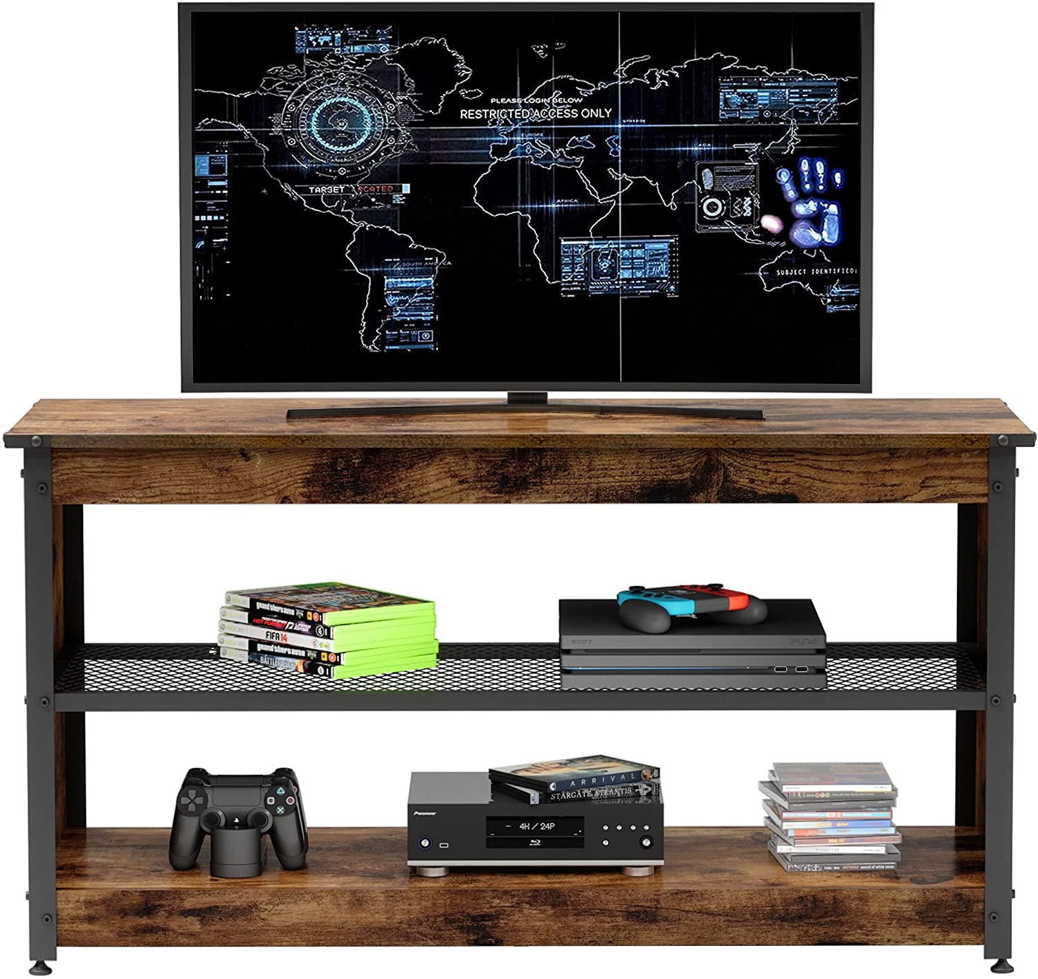 BESTIER 44" Gaming TV Stand with LED Lights Storage Shelves 20 Lights