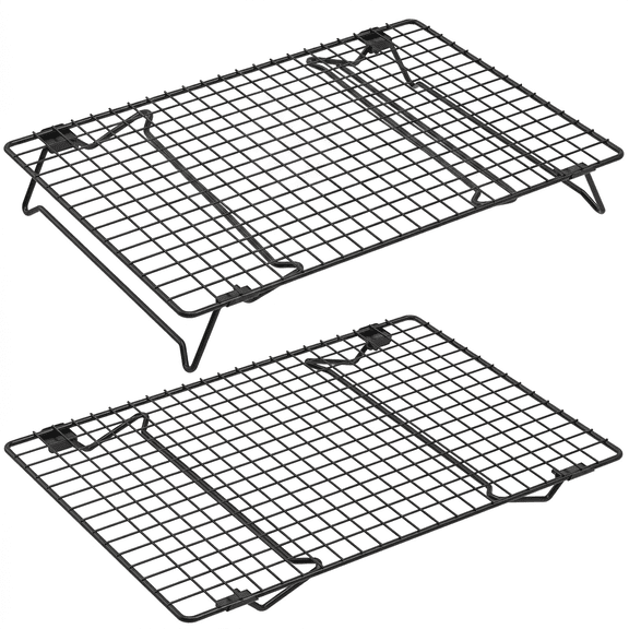 Stackable Cooling Rack for Baking, 2-Tier Carbon Steel Nonstick Wire Rack with Collapsible Legs, 13.4x9.4 Inch, Black, 2 Pcs
