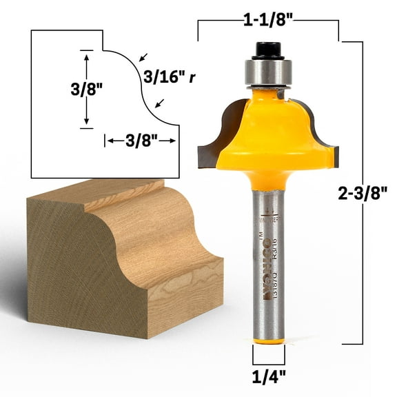 3/8" Roman Ogee Edge Forming Router Bit - 1/4" Shank - Yonico 13187q