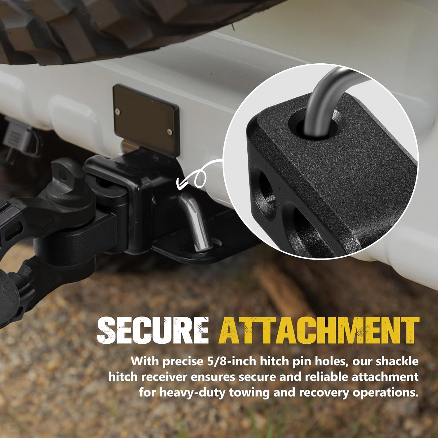 BUNKER INDUST 3/4" D Ring Shackle Hitch Receiver with Trailer Hitch - Fits 2" Receivers, Offroad Recovery Towing Accessories for Trucks, Jeep, Pickup, Black