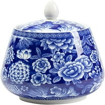 ACDANC Ceramic Blue and White Sugar Bowl Spice Jar with Lid Spoon Seasoning Pot