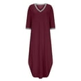 thumbnail image 4 of Party Dresses for Women,Womens Dresses 3/4 Sleeve V Neck Loose Flowy Split Long Maxi Dress with Pockets Wine S, 4 of 9