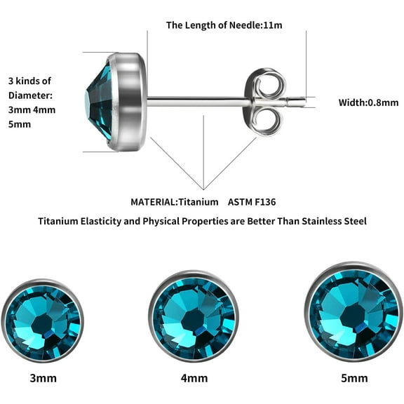G23 Titanium Studs Earrings Hypoallergenic Earrings Women Stud Earrings Nickel Free Dainty Earrings For Sensitive Ears 3Mm/4Mm/5Mm Stone Size Options[Z119]