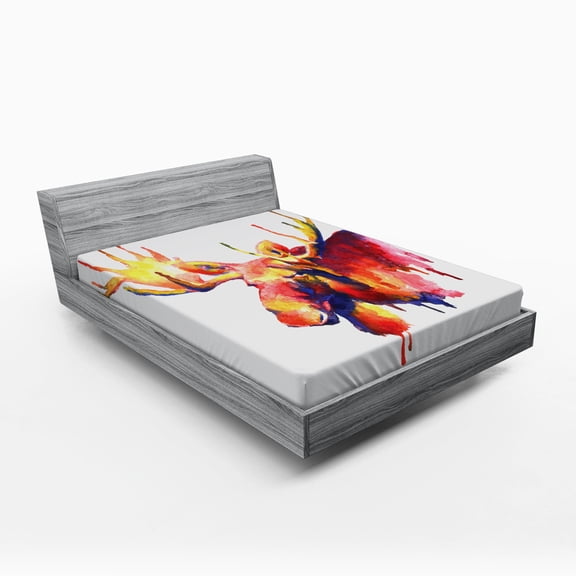 Ambesonne Moose Fitted Sheet, Psychedelic Watercolors, Queen Size, Orange and Pink