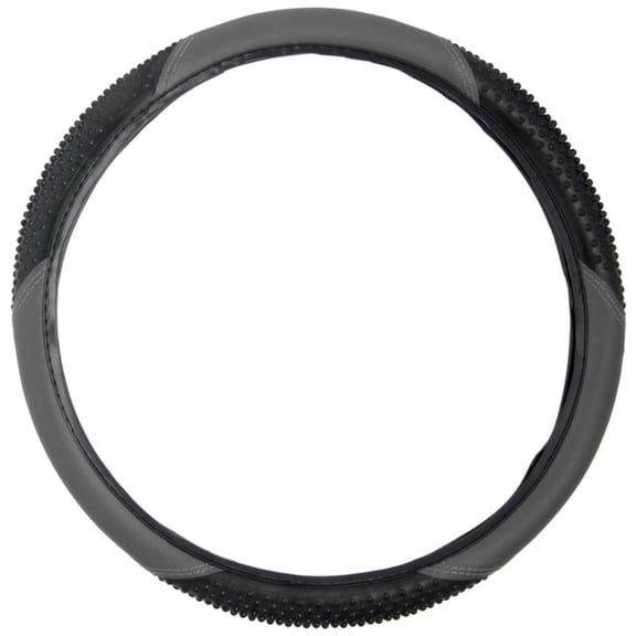 BDK Sporty Two Tone Ergonomic Grip Steering Wheel Cover - Massaging Gel Grip for Standard Size Wheels 14.5-15 inch Gray/Black