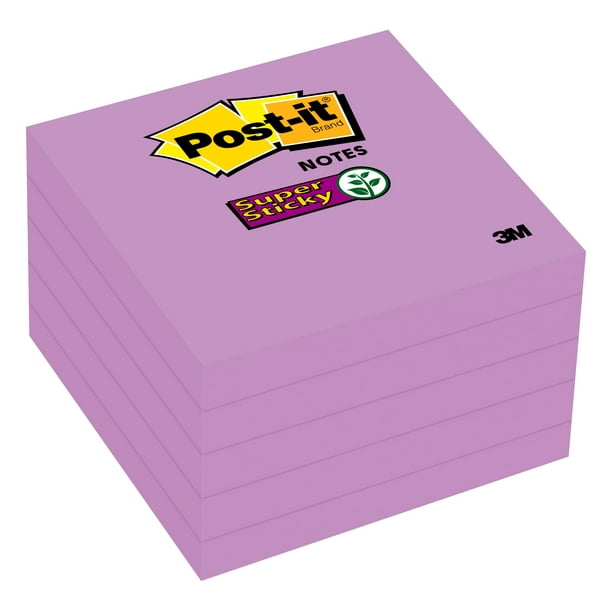 Postit Super Sticky Notes, 3" x 3", Purple, 5 Pads/Pack