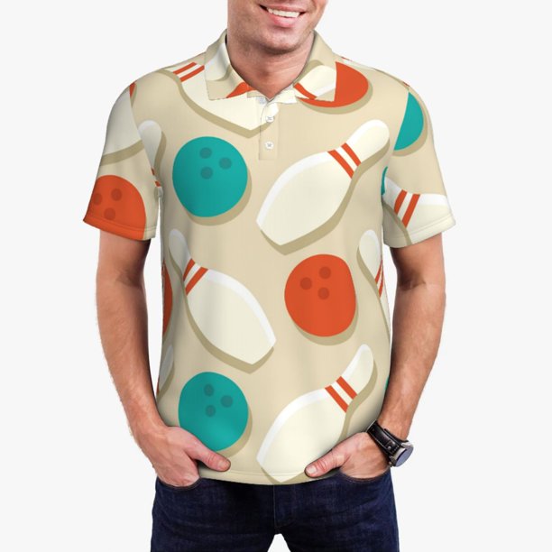 Fotbe Vintage Bowling Camiseta Polo de Golf para Hombre con Estampado – Camisa Deportiva Transpirable con Cuello Abotonado-Small