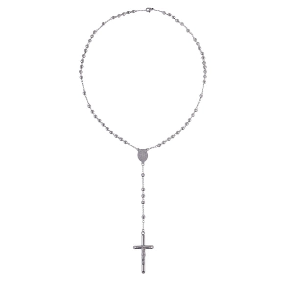 Believe by Brilliance Stainless Steel Rosary Bead Cross Pendant Necklace