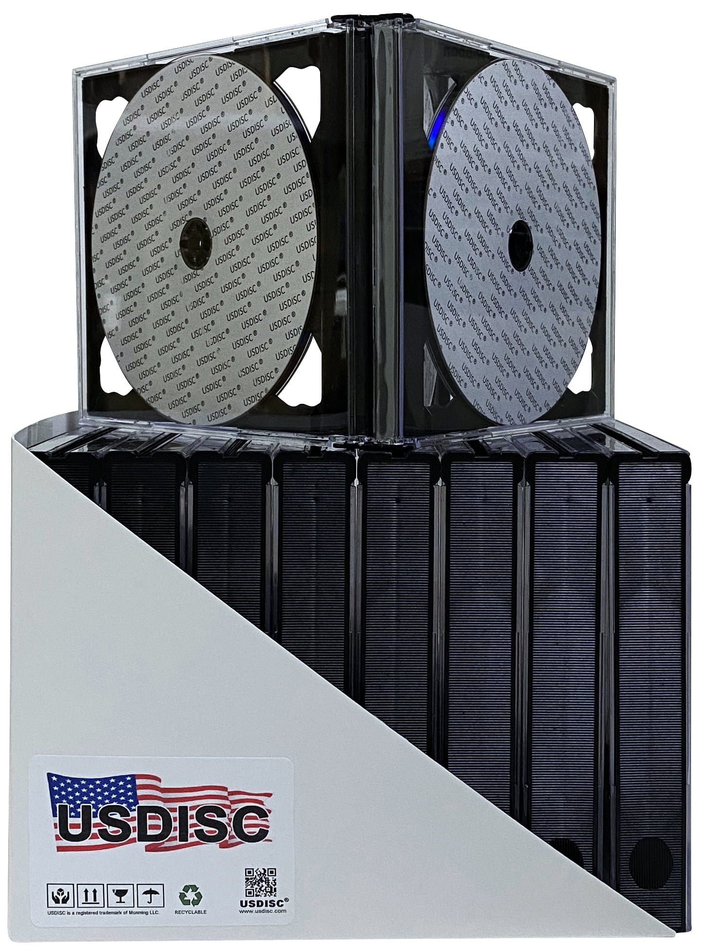 USDISC CD Jewel Cases Chubby 24mm, Sextuple 6 Disc, Black, Pack Of 200