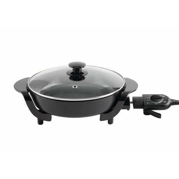 Mainstays 12" Round Ceramic Skillet, Black,Nonstick, 1200W, Removable Temp Control, Dishwasher Safe