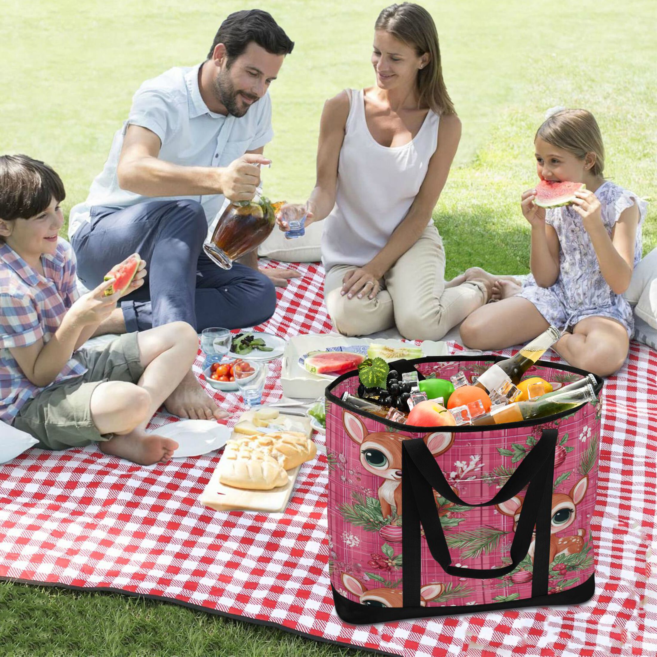 Extra-Large Wide Opening Design Capacity Hand-Held Ice Pack Thickened Insulation Layer For Long-Lasting Cold Retention For Outdoor Shopping Picnics And Camping Cute Adorable Baby Deer