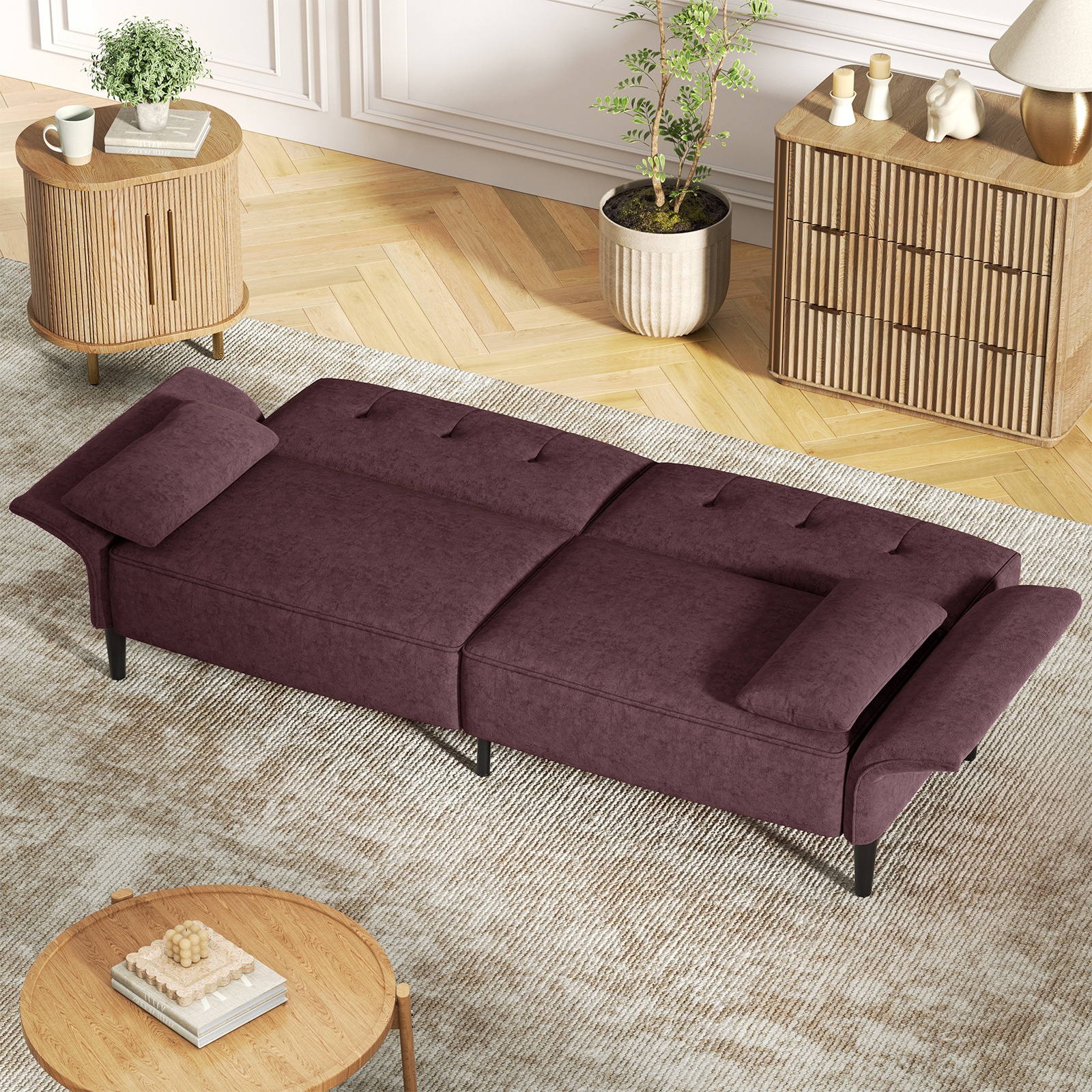 COPIAE 89” Futon Sofa Bed with 2 Square Pillows, Convertible Sleeper Sofa with Adjustable Backrest& Armrests, Modern Loveseat Sleeper for Living Room
