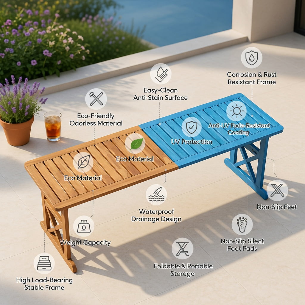 Hommoo 51" Acacia Wood Outdoor Bench, Sturdy Slatted Patio Bench for Garden, Porch & Backyard, Natural