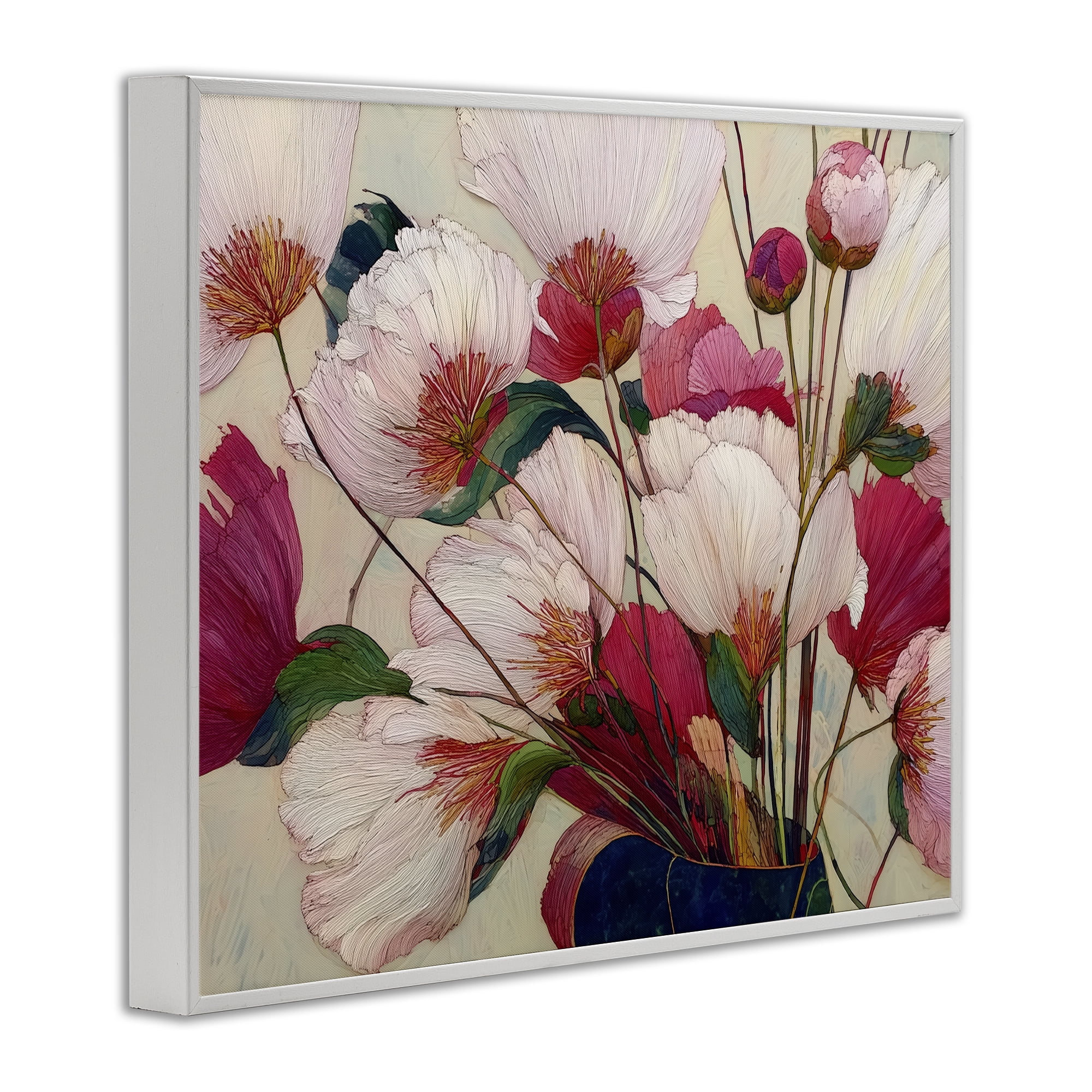 Lush Haiku Pink & White Flowers White Framed Giclee Art, design by Annabelle Hall