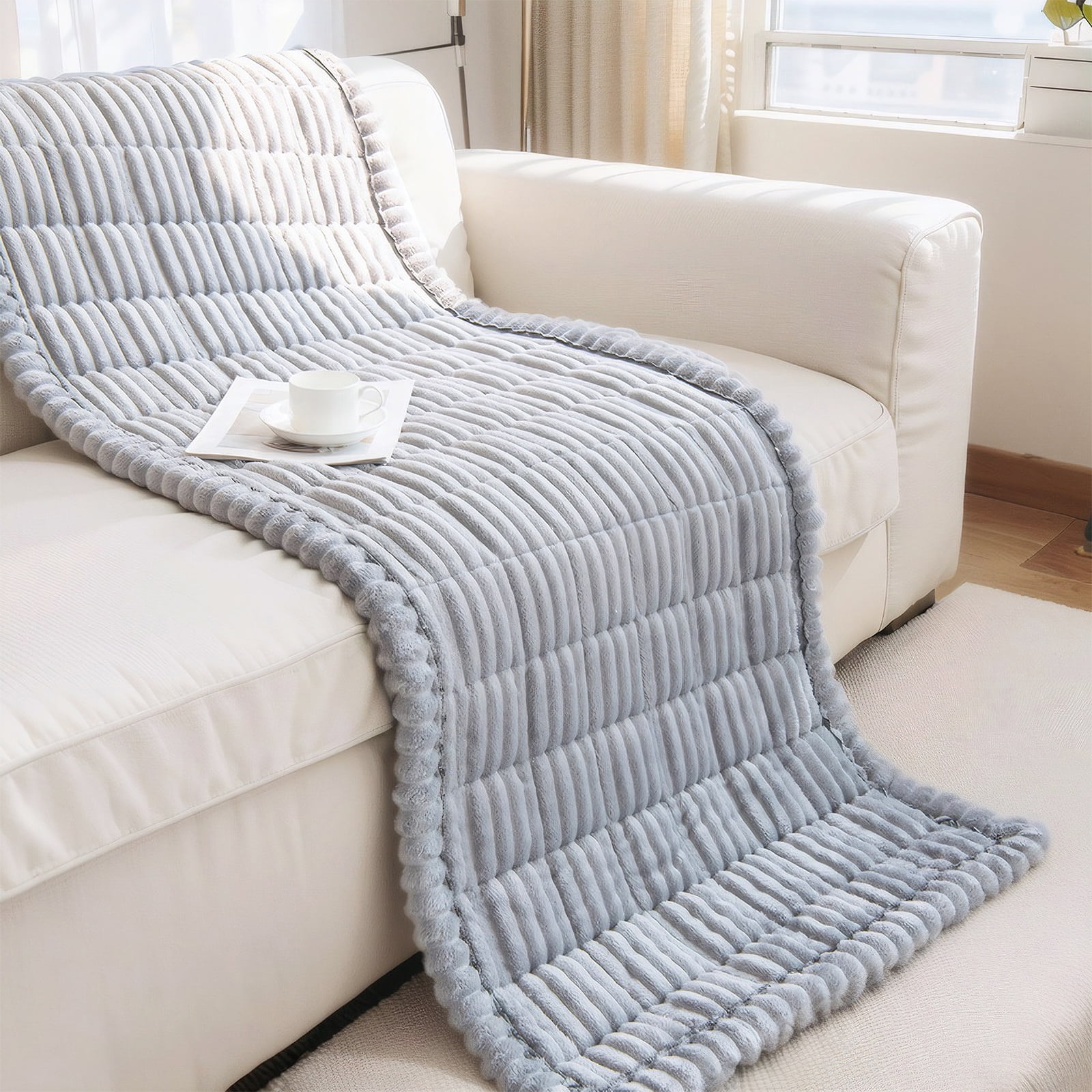 Eurhowing Pet Couch Cover Waterproof, Non Slip Plush Sofa Slipcover for Couch, Bed, Floor, Fuzzy Blanket Mat Furniture Protector for Dogs Cats (28x59in, Gray)