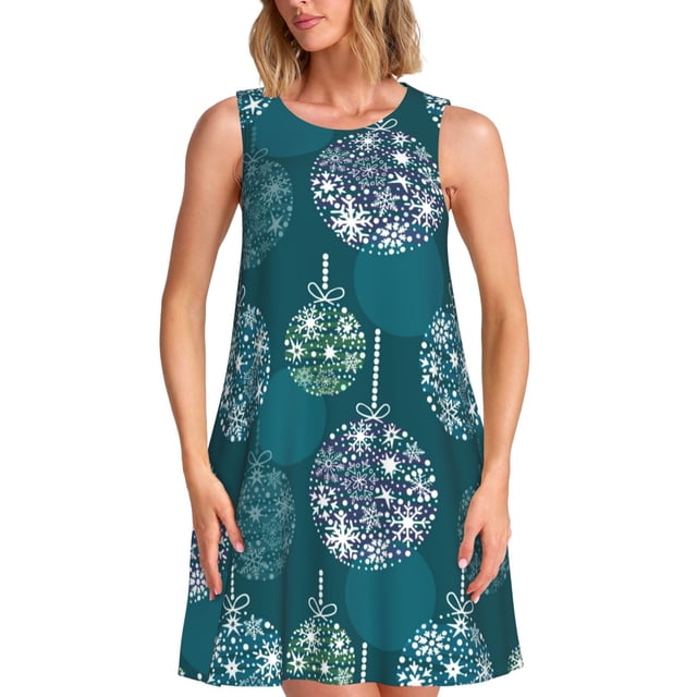 Balery whiter Snowflake balloons Vestidos de verano para mujer con estampado: vestido holgado sin mangas, vestido playero informal y cómodo para días calurosos.