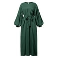 thumbnail image 4 of Njoeus Long Lantern Sleeve Maxi Dress for Women Casual Elegant Flowy Midi Dress Crewneck High Waist Fall Winter Dresses with Belt, 4 of 8